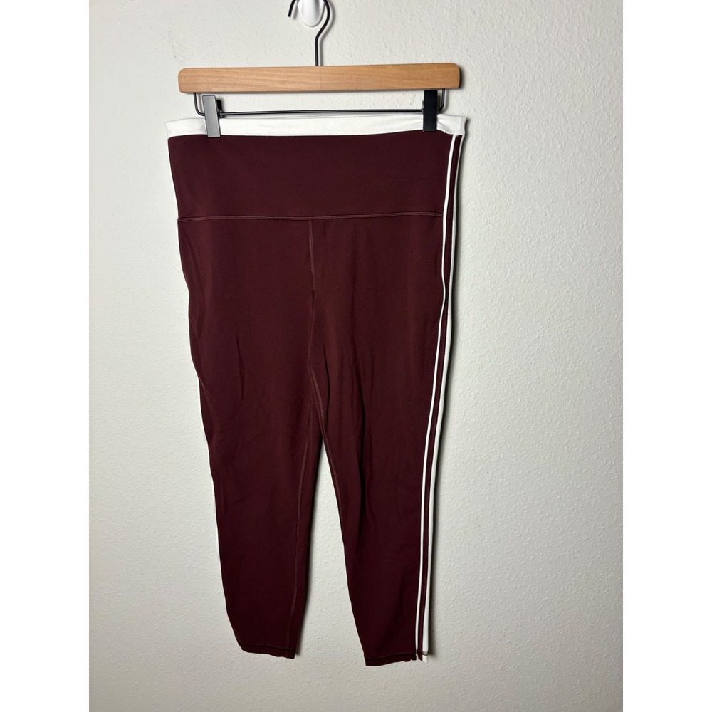 Athleta Elation Sport 7/8 Tight Leggings Burgundy Maroon White Stripe Large